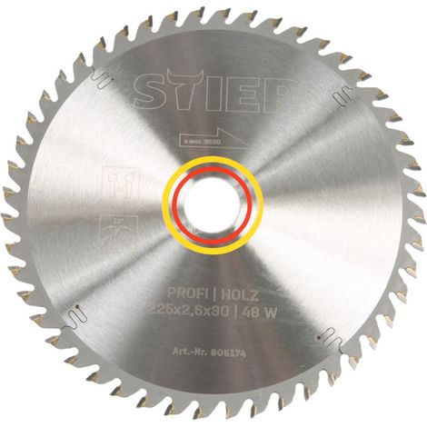 Lame de scie circulaire STIER Profi, bois, 225x2,6x30 48W, angle de coupe 10°