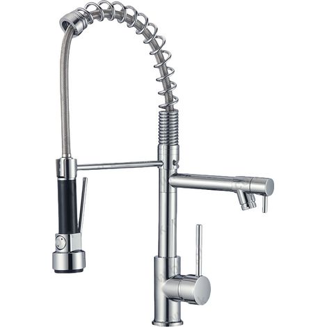 Robinet de cuisine - Douchette extractible flexible - Bec pivotant 360°, double fonction - Flexible 3/8" - Acier inoxydable - Évier-Galvanoplastie (1/5)