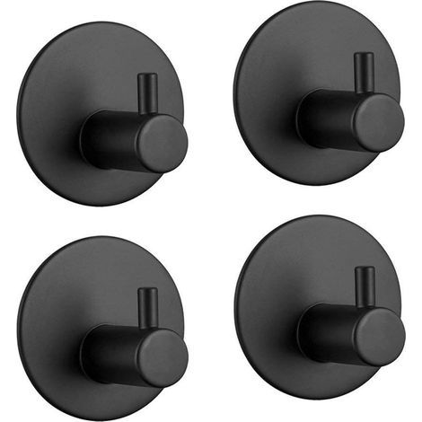 Badezimmer-Wandhaken aus Edelstahl, selbstklebender Handtuchhalter für Küche, Wohnzimmer und Büro, rostfrei und wasserdicht (schwarz, 4 Stück) (1/5)