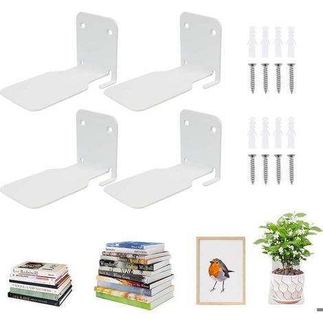 4Pcs Étagère Murale Flottante Metal Bibliothèque Invisible pour Livres, Bureau, Cuisine-Blanc