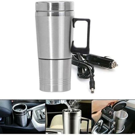 1 Tasse de voyage chauffante 12V, Acier inoxydable, Couvercle silicone, Prise allume-cigare, Pour voiture (1/5)