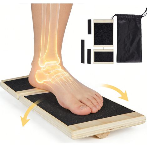 Planche d'Équilibre, Plateau d'Équilibre en Bois, pour Fitness Tronc Entraînement Équilibrage Proprioception Kinésithérapie Rééducation des Chevilles et Pieds, avec Surface Antidérapante (1/5)