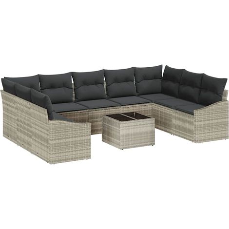 Maison Exclusive - Sofa Set mit Kissen 10 pcs Hellgrau Poly Ratta