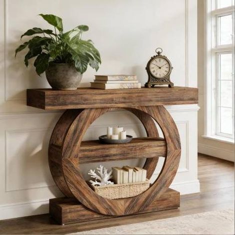 Mesa consola de 3 niveles 105 x 30 x 85 cm en madera marrón rústica HAVRYA (1/5)