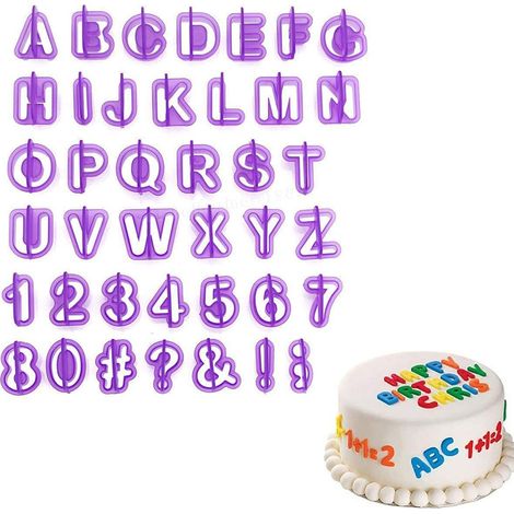 40 emporte-pièces alphabet plastique violet, découpes lettres pour décoration gâteaux et pâtisseries (1/5)