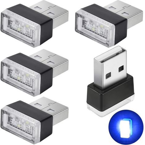 5 pièces lumières d'ambiance à LED de voiture bleue, lumières enfichables 5V Mini kit d'éclairage ambiant intérieur pour voitures, ordinateurs portables, prises USB [Classe énergétique A] (1/4)