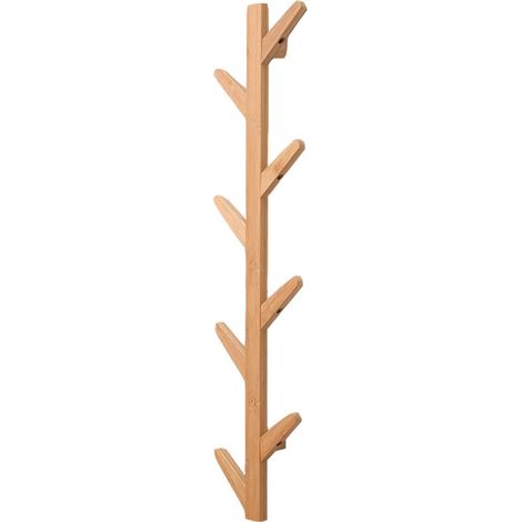 Porte manteau mural en bambou forme d’arbre – 8 crochets – Dimensions 98x25x7cm – Capacité 30kg – Surface laquée imperméable - Crochets-98x25x7cm