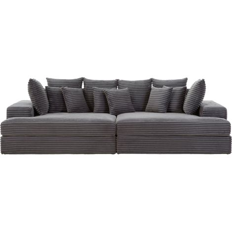 Concept-Usine – Canapé droit 4 places en velours côtelé gris anthracite – Assise profonde 115 cm – Structure en bois massif d'eucalyptus – Coussins déhoussables