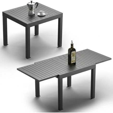Table de Jardin Extensible 163x80cm pour 6-10 Personnes - Aluminium Antirouille, Imputrescible et Facile à Nettoyer - Design à Rallonge Compact Résistant aux Intempéries (1/5)