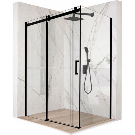 Cabine de douche - 120 x 90 x 195 cm - Verre de sécurité trempé 8 mm - Portes coulissantes noires - Traitement anticalcaire (1/5)