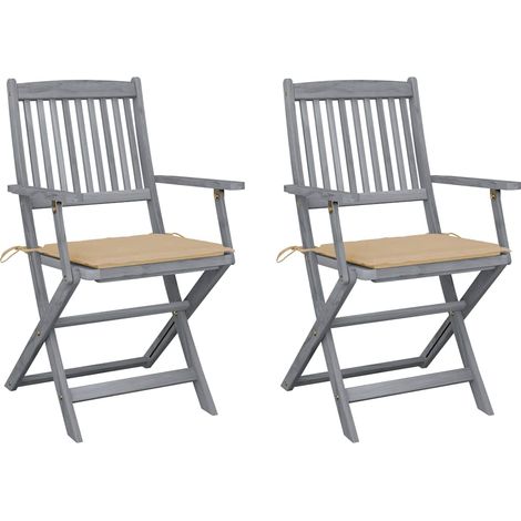 Klappbare Gartenstühle 2 Stk. mit Sitzkissen Massivholz Akazie