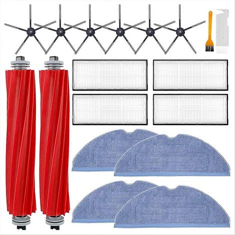 Komplettes Set mit 4 Zubehörteilen für Saugroboter: Seitenbürste, Hauptwalze, Ersatzfilter und Wischmopp, universelles Wartungsset für die automatische Bodenreinigung. (1/5)