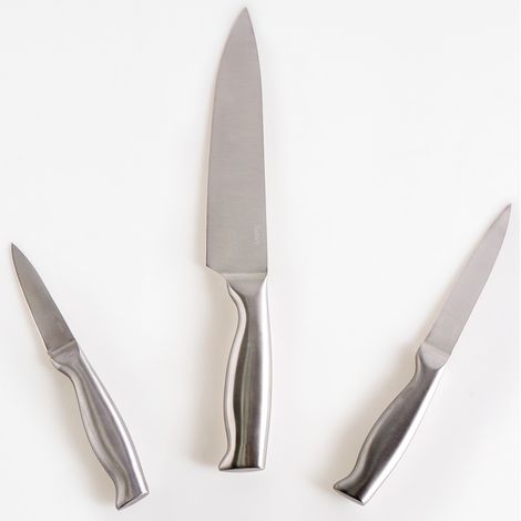 Conjunto de 3 cuchillos de acero inoxidable modernos afilados a mano dureza 54 HRC plateado Mashiko (1/5)