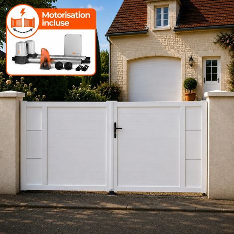 Portail battant électrique PVC blanc avec moteur Sentinel H 140 x L 300 ARLES DÉCOR INSERTS (1/5)