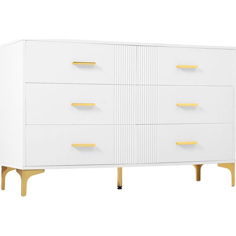 Comò bianco a 6 cassetti in MDF 120 x 40 x 76 cm (1/5)