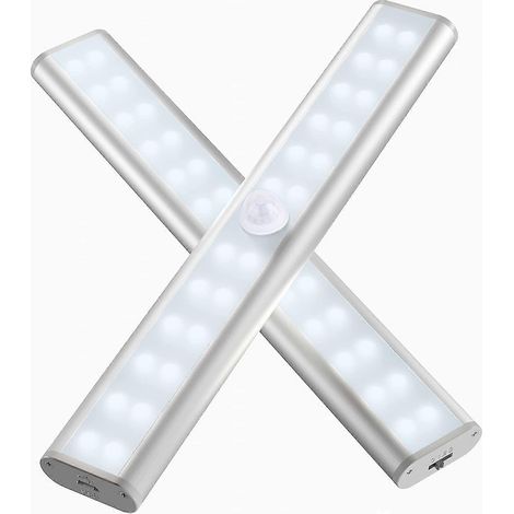 Lampe LED rechargeable avec détecteur de mouvement, sans fil, pour meubles, lampe de secours, veilleuse pour enfants, éclairage d'ambiance, blanc froid 6000 K, lot de 2 (1/5)