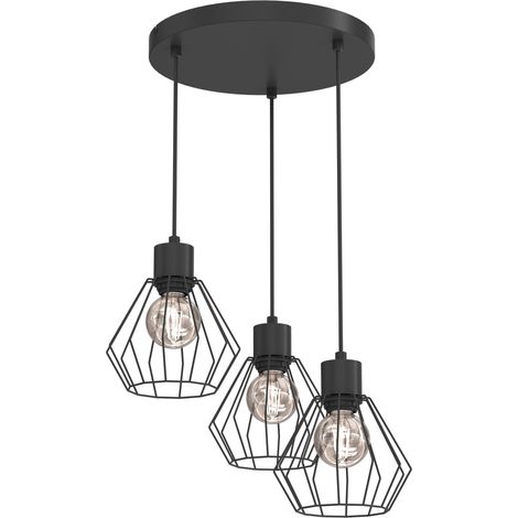 Suspension industrielle à barre 3 lumières grillagées E27 noire Parkla Luminex (1/5)