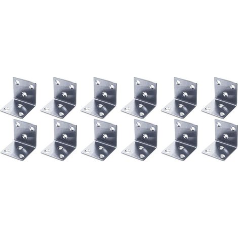 Équerre Métal Perforée en Acier Inoxydable - Lot de 12 Pièces pour Fixation, Charpente, Bois - Équerre de Fixation Inox, Argent, 4.14.14.1cm (1/5)