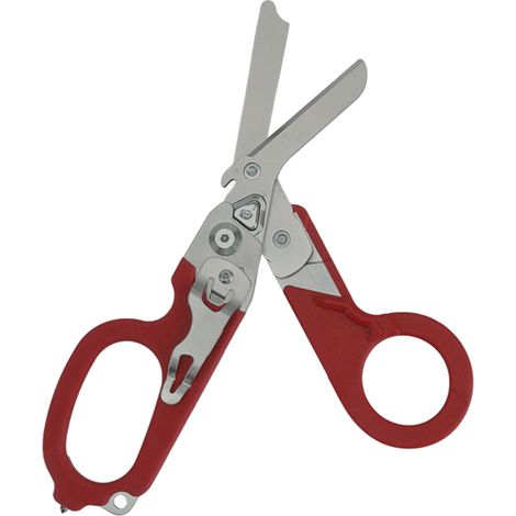 Ciseaux de secours pliables avec coupe-bague, brise-vitre et verrouillage - Intérieur/Extérieur Rouge (1/5)
