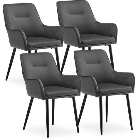 Esszimmerstühle 4er Set mit Armlehne aus Samt Grau, Polsterstühle mit Rückenlehne (1/5)