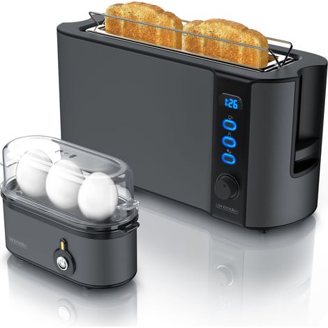 Arendo Frühstücks Set in Grau - Eierkocher und Edelstahl Langschlitz Toaster (1/5)