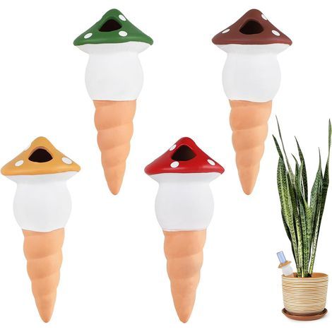 4X Cône en Argile Goutte à Goutte Champignon D'arrosage en Céramique Arrosage Bouteille Automatique Terre Cuite pour Arroser Distributeur d'eau pour Plantes Terracotta Watering Pots 125ml (1/5)