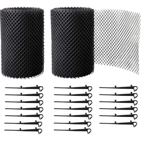 2 rotoli di rete di protezione per tetti da 600 cm x 18 cm, filtri per grondaie con 20 clip, adatti per kit di protezione per grondaie per case e carport (1/4)