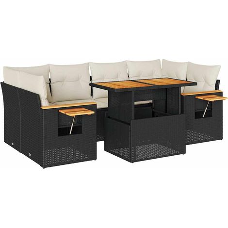vidaXL Set Divani da Giardino con Cuscini 7pz Nero Polyrattan Acacia (1/5)