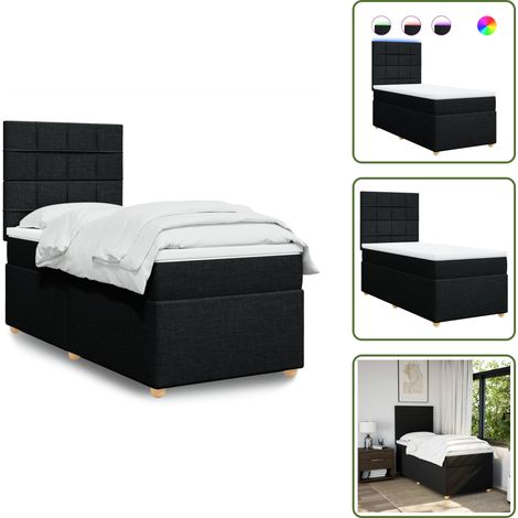 Sommier à lattes de lit avec matelas Noir 90x200 cm Tissu - Lit Double - Lit Design - Lit Moderne - Lit Avec Éclairage Led - Matelas À Ressorts Ensachés (1/5)