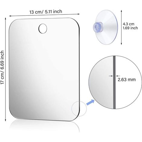 Ncheli Miroir de Rasage Anti-Buée Incassable avec Ventouse - Miroir Mural Salle de Bain/Douche/Camping - Portable 17x13cm (sans Cadre) (1/4)