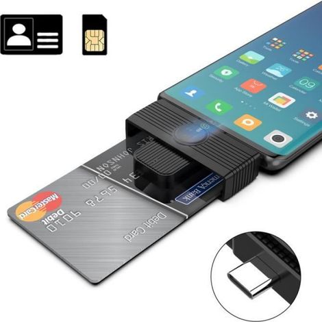Lecteur de carte intelligent USB Type-C,PC,SC,EMV,ISO7816,carte bancaire,Dni CAC,lecteur de carte d'identité pour - Type C[E368]