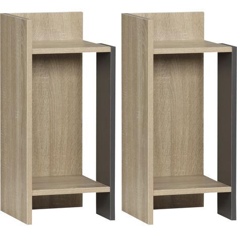 Set 2 Comodini Ripiano Aperto 27x25x60 cm in Truciolato Grigio e Legno Naturale (1/5)