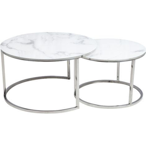 Table gigogne ronde métal chromé et marbre blanc (x2) Onda (1/5)