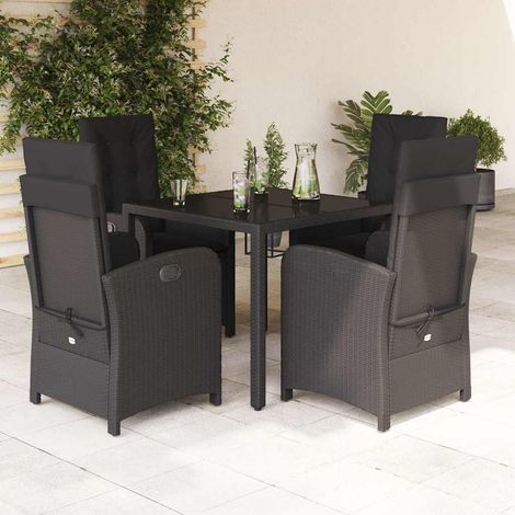 Salon de jardin 5 pièces avec 4 fauteuils inclinables en résine tressée noir et coussins, 56kg - PANGIVO (1/5)