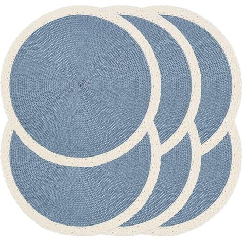 Sets de table ronds tressés, 38,1 cm, lavables, amovibles, faciles à nettoyer, résistants à la chaleur, tissés, napperons de table, décoration pour les vacances, les fêtes, à l'intérieur'02 White Edge (1/5)