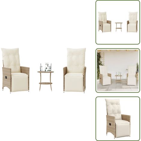 3-tlg. Bistro-Set mit Kissen Beige Poly Rattan - Gartenmöbel - Bistroset - Lounge Sessel - Outdoor Furniture - Rattan Gartenmöbel (1/5)