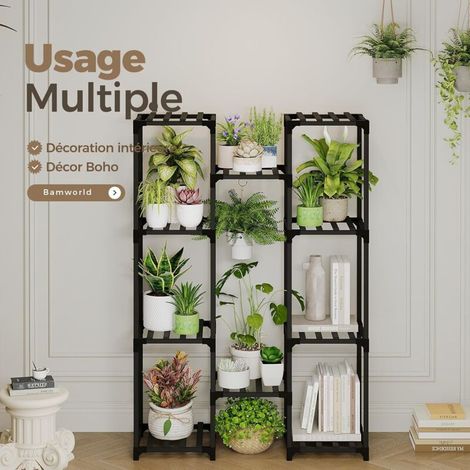 Étagère pour plantes d'extérieur et d'intérieur - Support de fleurs haut - Pour l'extérieur - Support de plantes pour terrasse, balcon - Décoration de jardin (noir) (1/5)