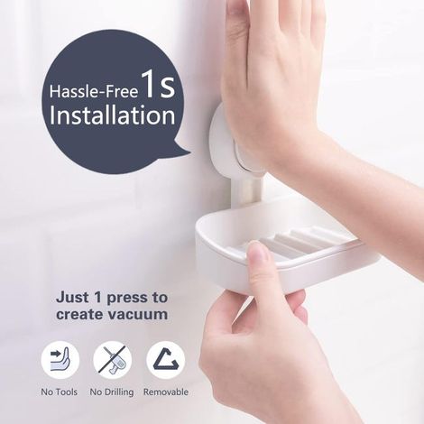 Portasapone a ventosa, non necessita di foratura, riutilizzabile, facile da installare. Portasapone impermeabile per piastrelle della doccia del bagno - Bianco (1/4)