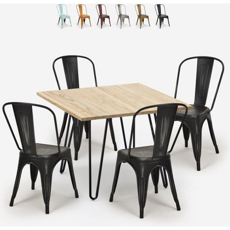 set  tisch 80x80cm  4 stühle küche bar vintage metall holz hedges light - Schwarz