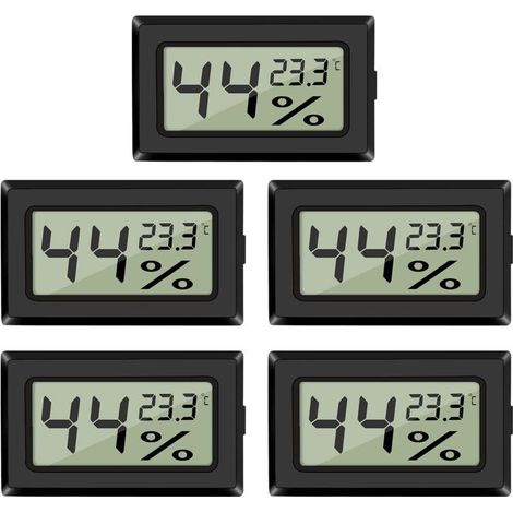 Mini LCD Digital Thermometer Hygrometer, Digital Thermo-Hygrometer Indicator for Kitchen, Office, Home, Humidifiers, Incubators, Reptiles (5 Pack, Black) (1/5)