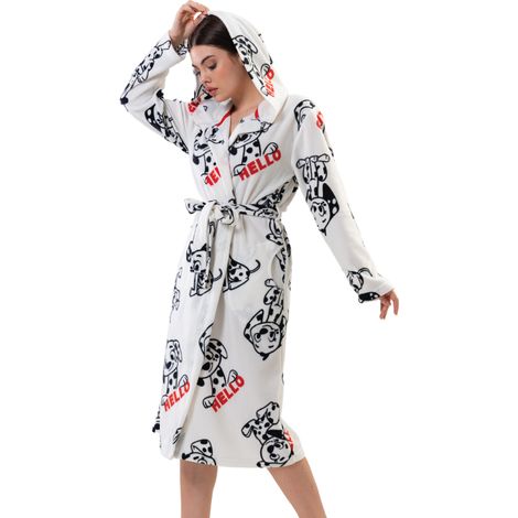 Bata de forro polar para mujer Vienetta con estampado de perros atados L (1/5)