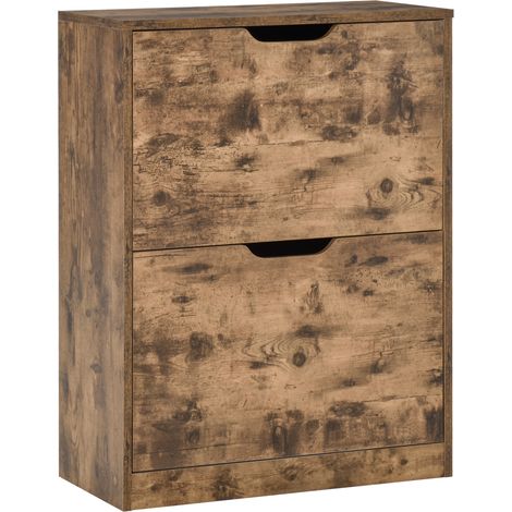 Industrial Shoe Cabinet with 2 Flip Drawers, Narrow Shoe Storage Cabinet for 12 Pairs, Freestanding Slim Shoe Storage Organiser for Entryway, Hallway, Rustic Brown
