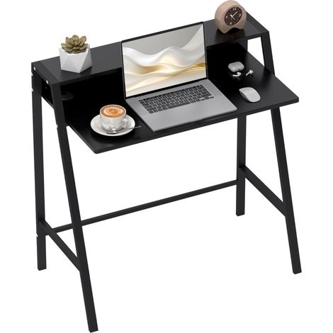 Bureau moderne avec rangement et gestion des câbles, bureau informatique en métal pour bureau et chambre, 84 x 45 x 85 cm, noir (1/5)
