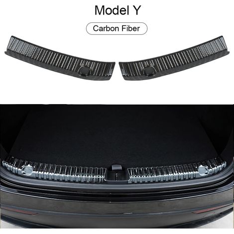 (Fibre de carbone pour Model Y) Autocollants de coffre arrière,protections de seuil de porte,accessoires décoratifs en fibre de carbone pour Tesla Model 3 et Y (1/3)