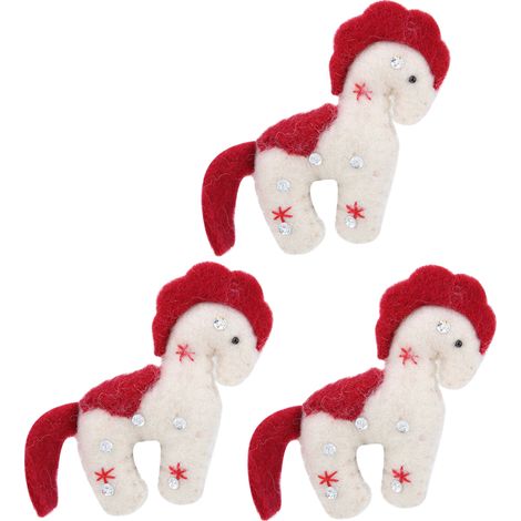 Adorno Navidad Caballo Fieltro - Decoración Árbol Navideño - 10 x 11 cm - Rojo Blanco Rosa Azul - Unidad (1/5)