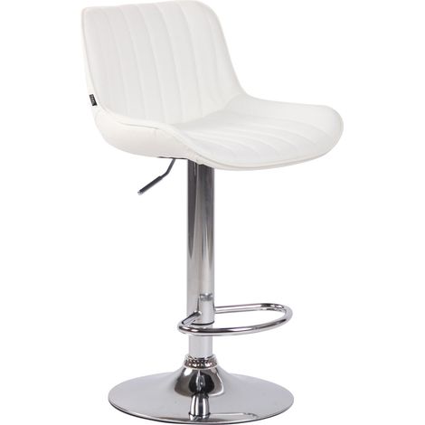 Taburete de bar trona x1 en PVC blanco costuras verticales soporte de metal cromado 100005097
