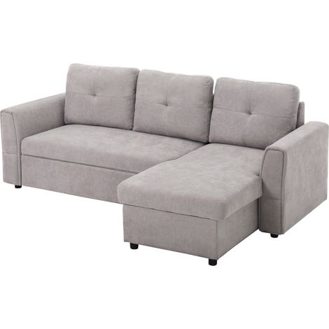 3 Seater Sofa Bed, L Shaped Pull Out Sofa Bed Storage, Convertible Click Clack Settee Sectional Sleeper Futon for Living Room, Office, Grey (1/5)