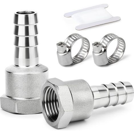 2 pièces raccords embout cannelé acier inox 304, embout 8 mm vers filetage femelle BSP 1/2", raccord compression eau, carburant, air