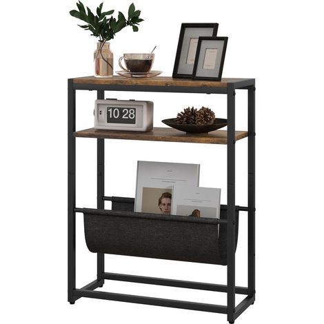 Table d\'appoint bout de canapé avec étagère et porte-revues structure en acier design industriel - 43l x 18P x 56H cm (1/5)
