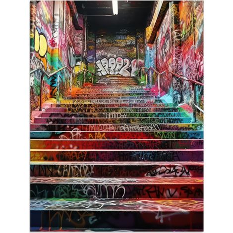 AFFICHE Escaliers - Graffiti - Couleurs - Art Décoration Murale 60x80 cm (1/4)